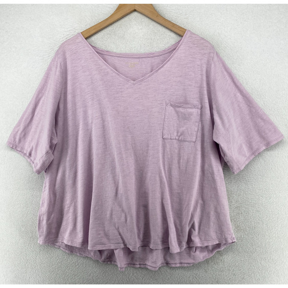 EILEEN FISHER Top 2X Plus Slub Organic Cotton Jersey Pocket Short Sleeve Purple - Picture 1 of 13